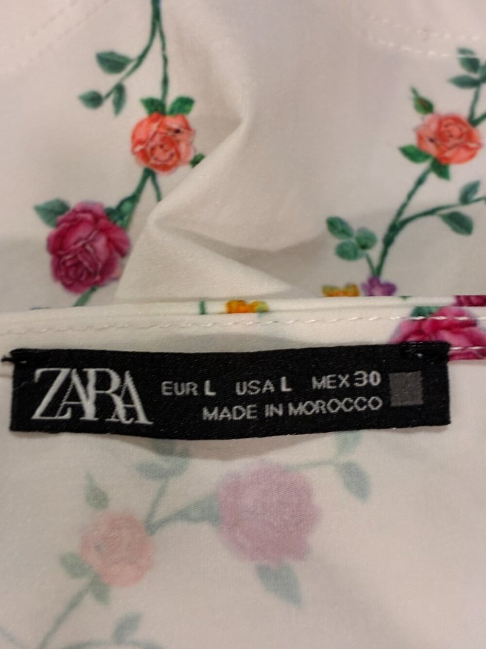 ZARA Crop Top White/Red/Yellow Floral Off Shoulder Flutter Sleeve Women L - Picture 3 of 9